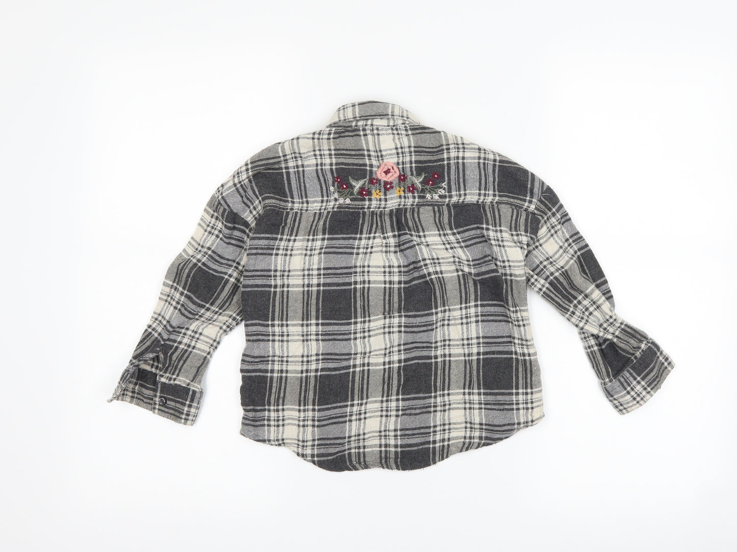 Matalan Girls Grey Check  Basic Button-Up Size 6 Years  - flowers