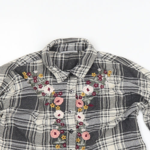 Matalan Girls Grey Check  Basic Button-Up Size 6 Years  - flowers