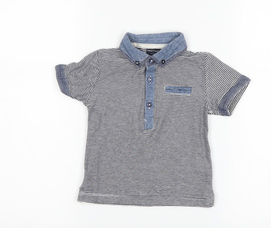 Front view of Next boys’ blue striped basic polo, size 12-18, months