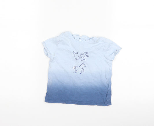 Front view of Next Baby Blue Basic T-Shirt, size 9-12, Months - Unicorn