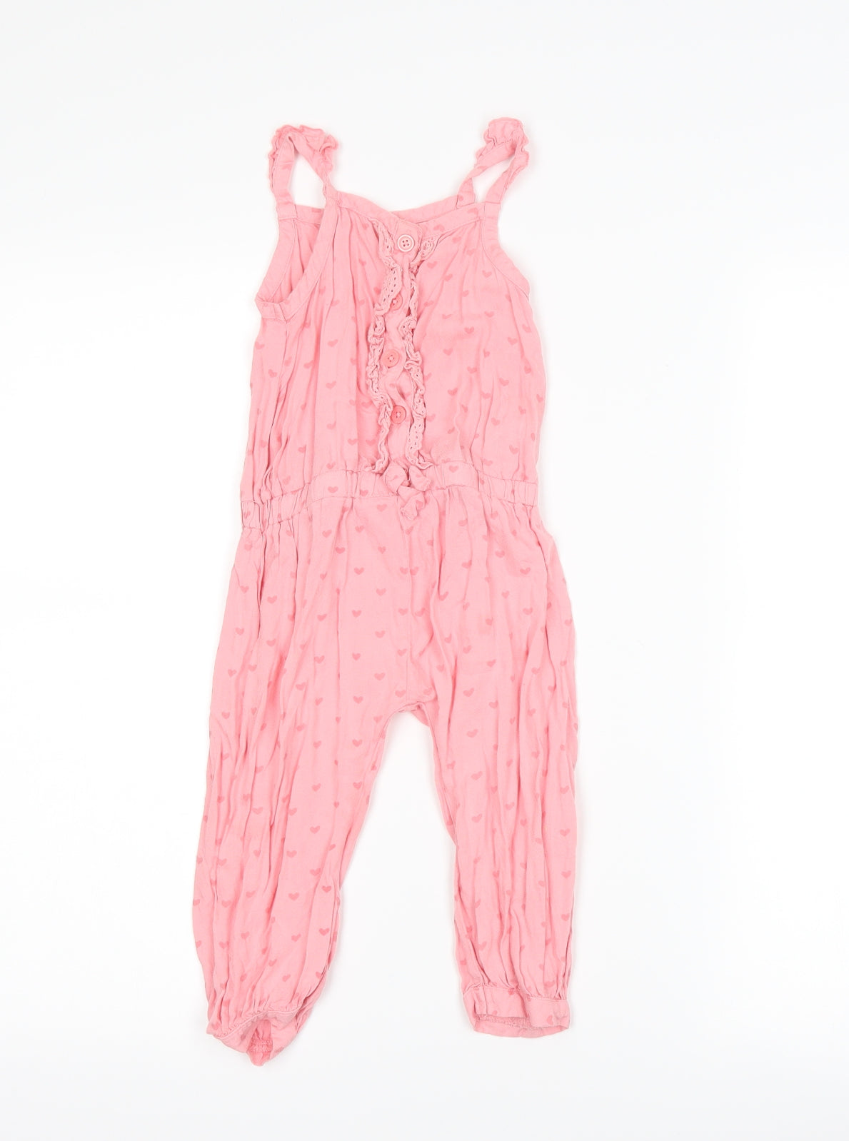 Matalan Girls Pink   Coverall One-Piece Size 12-18 Months  - Love heart print