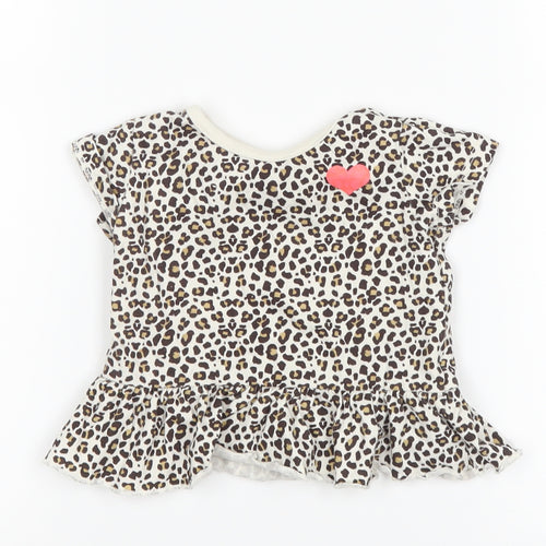 Peacocks Girls White Animal Print  Basic T-Shirt Size 3-6 Months  - love heart