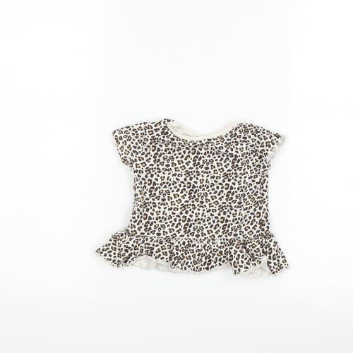 Peacocks Girls White Animal Print  Basic T-Shirt Size 3-6 Months  - love heart