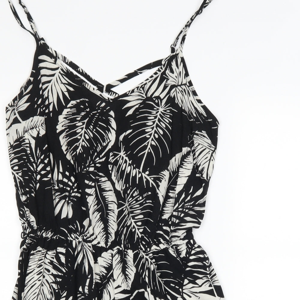 F&F Womens Black Floral  Playsuit One-Piece Size 12