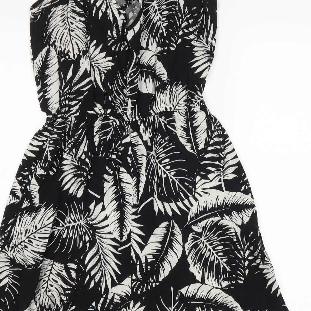 F&F Womens Black Floral  Playsuit One-Piece Size 12