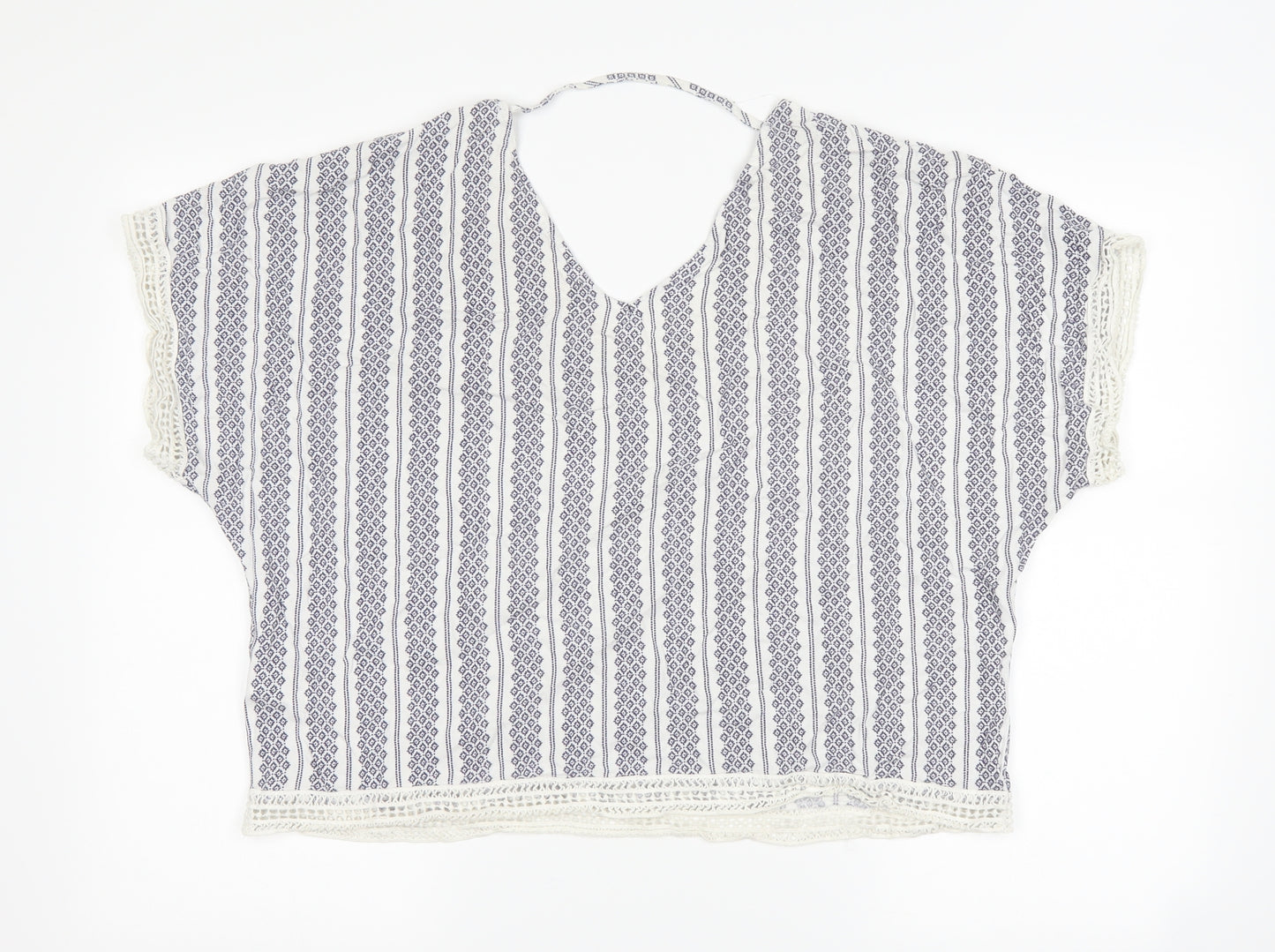 New Look Womens White Geometric  Cropped T-Shirt Size 12