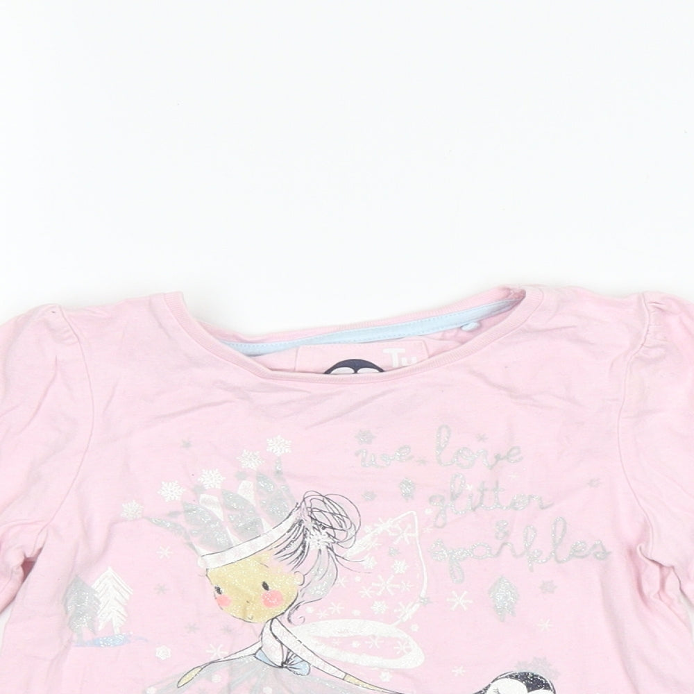 TU Girls Pink   Basic T-Shirt Size 3-4 Years  - girl and penguin