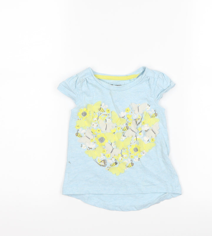 TU Girls Blue Floral Basic T-Shirt Size 9-12 Months - love heart