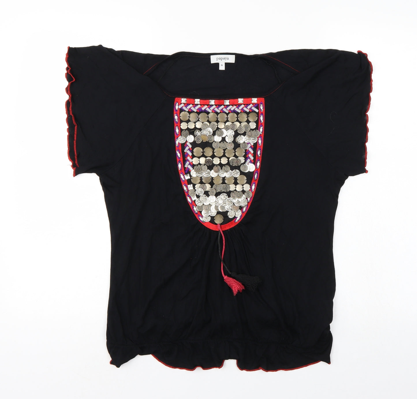 Papaya Womens Black   Tunic Blouse Size 6  - Gipsy look front