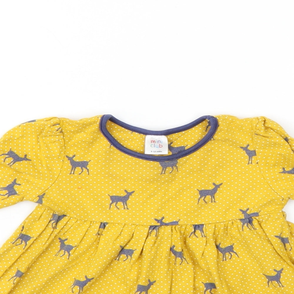 Mini Club Girls Yellow Animal Print  T-Shirt Dress  Size 9-10 Years