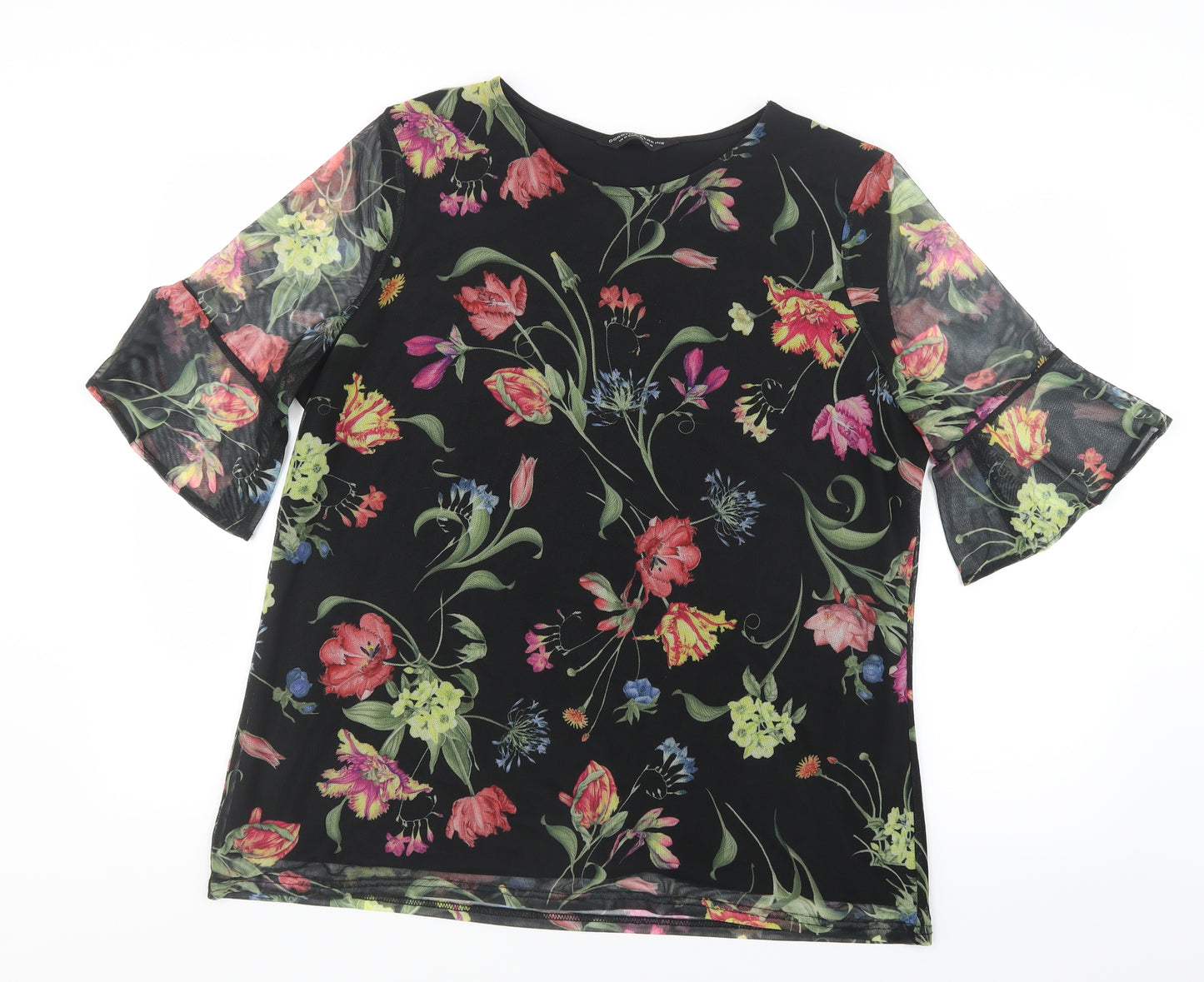 Dorothy Perkins Womens Black Floral Mesh Basic Blouse Size 18