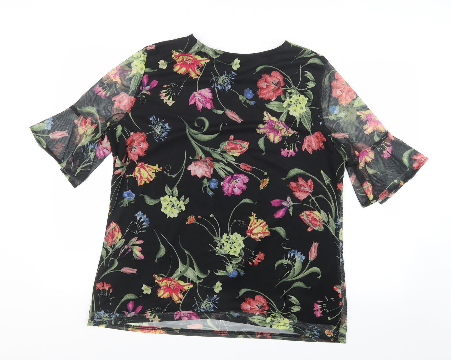 Dorothy Perkins Womens Black Floral Mesh Basic Blouse Size 18