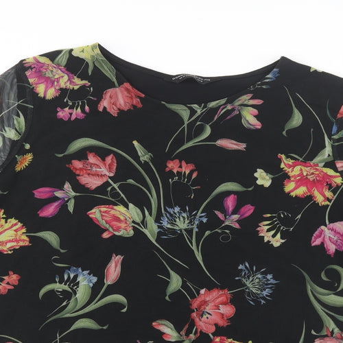 Dorothy Perkins Womens Black Floral Mesh Basic Blouse Size 18