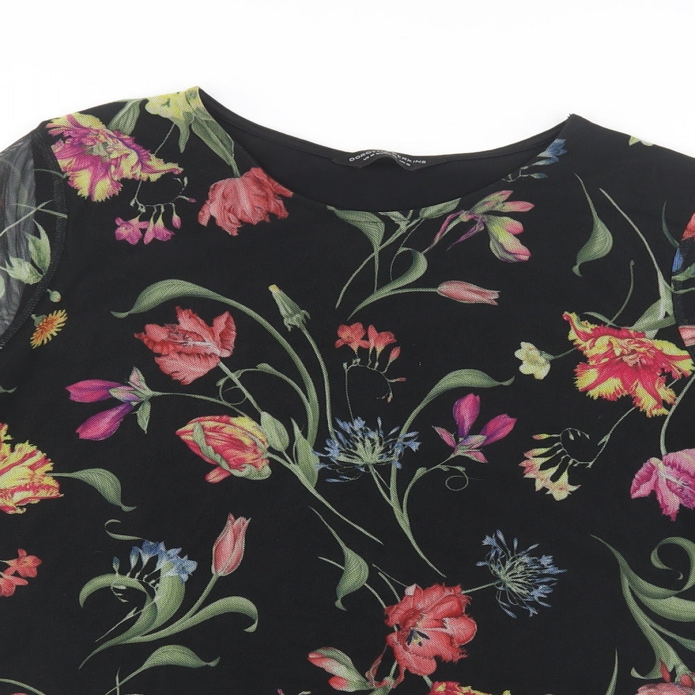 Dorothy Perkins Womens Black Floral Mesh Basic Blouse Size 18