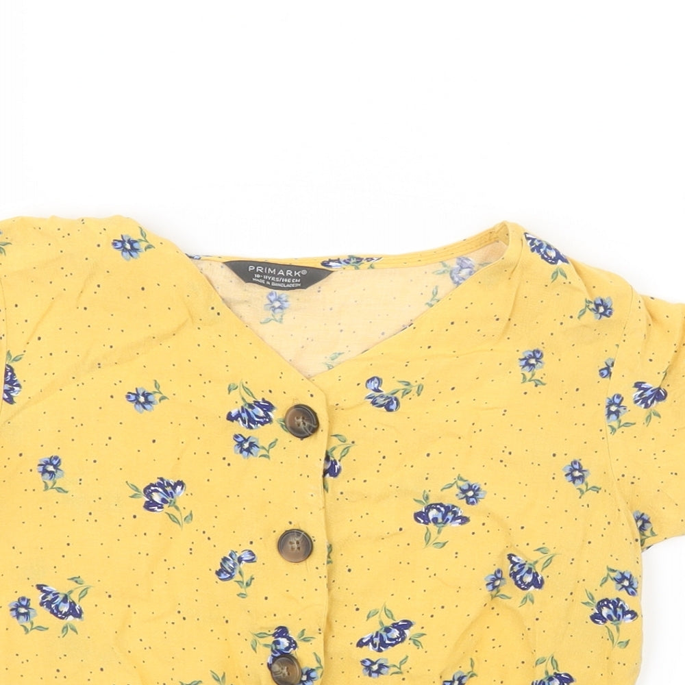Primark Girls Yellow Floral  Basic T-Shirt Size 10-11 Years