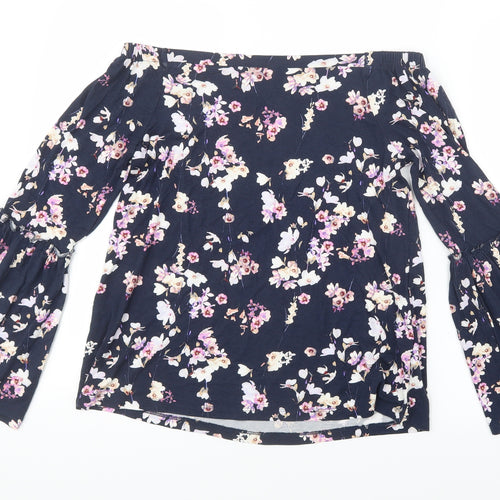 F&F Womens Blue Floral  Basic Blouse Size 8