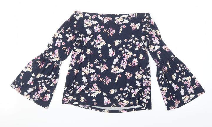 F&F Womens Blue Floral Basic Blouse Size 8
