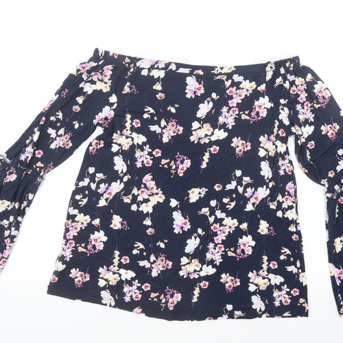 F&F Womens Blue Floral  Basic Blouse Size 8