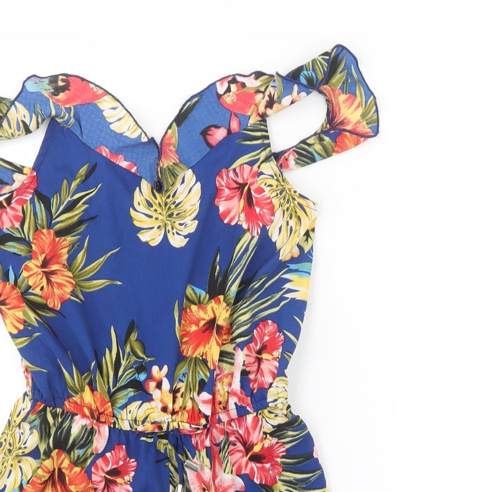 Primark Girls Blue Floral  Playsuit One-Piece Size 10-11 Years