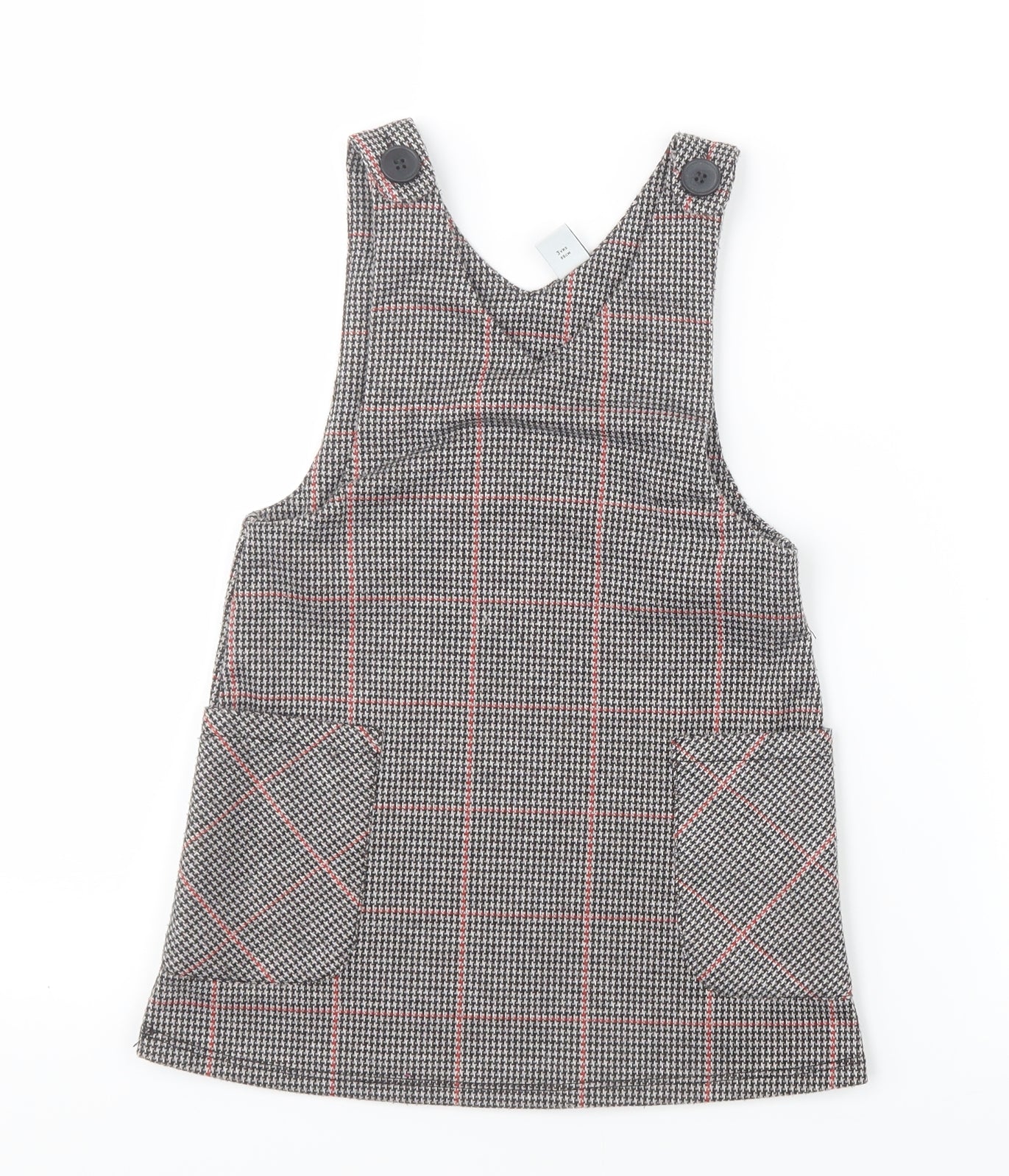 TU Girls Black Houndstooth  Pinafore/Dungaree Dress  Size 3 Years