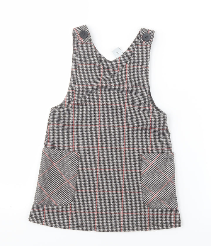 TU Girls Black Houndstooth  Pinafore/Dungaree Dress  Size 3 Years