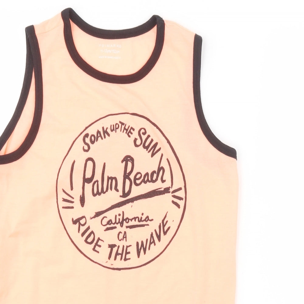 Primark Boys Orange   Basic Tank Size 11-12 Years  - Neon