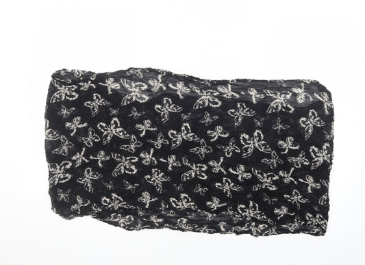 Front view of Preworn women’s black geometric scarf - butterflies, snood