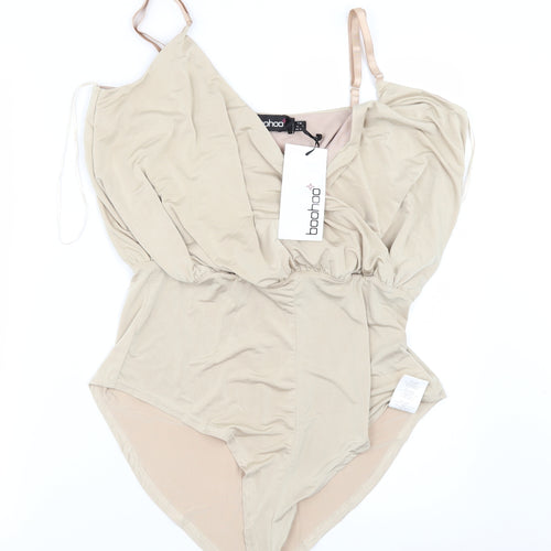 Boohoo Womens Beige   Bodysuit One-Piece Size 16