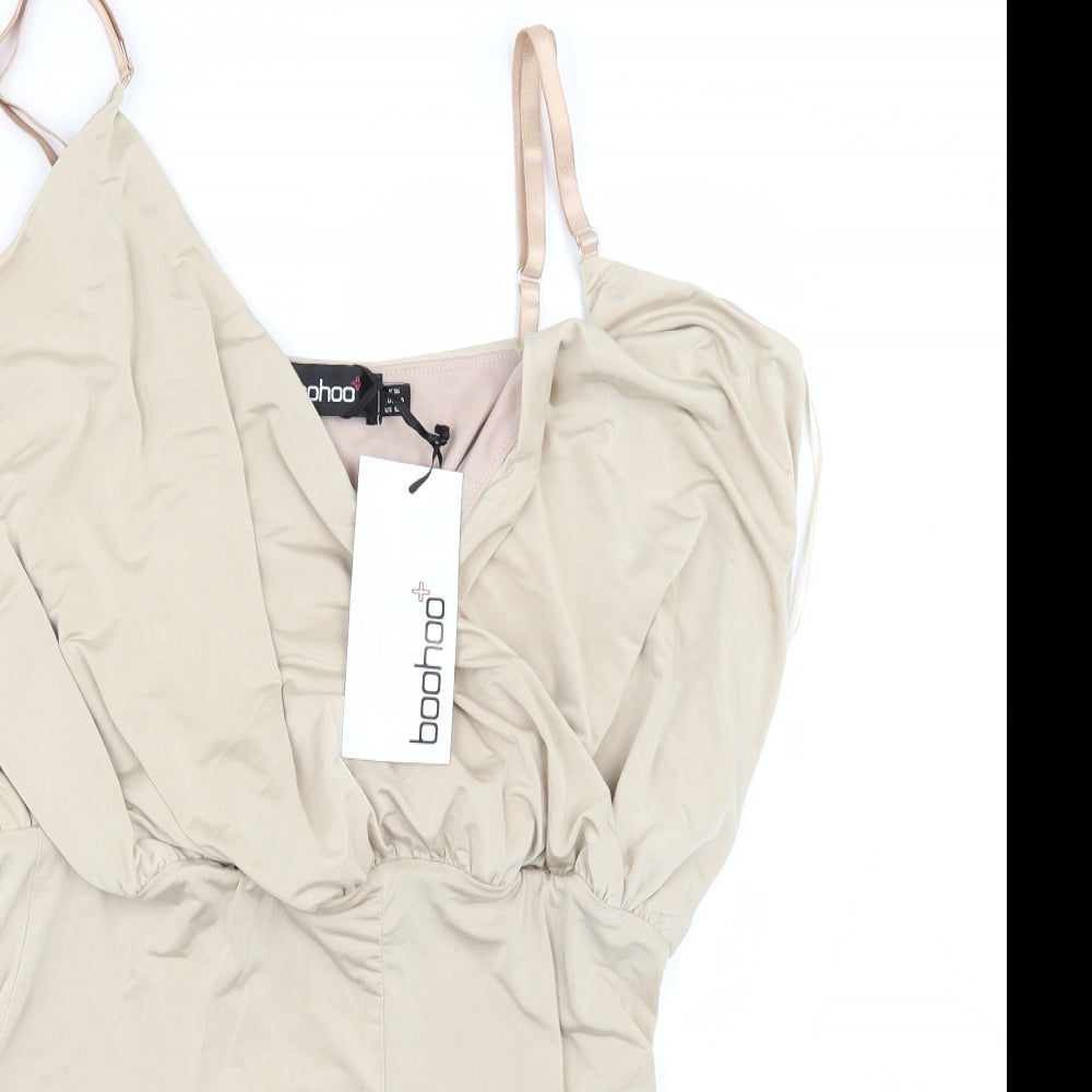 Boohoo Womens Beige   Bodysuit One-Piece Size 16