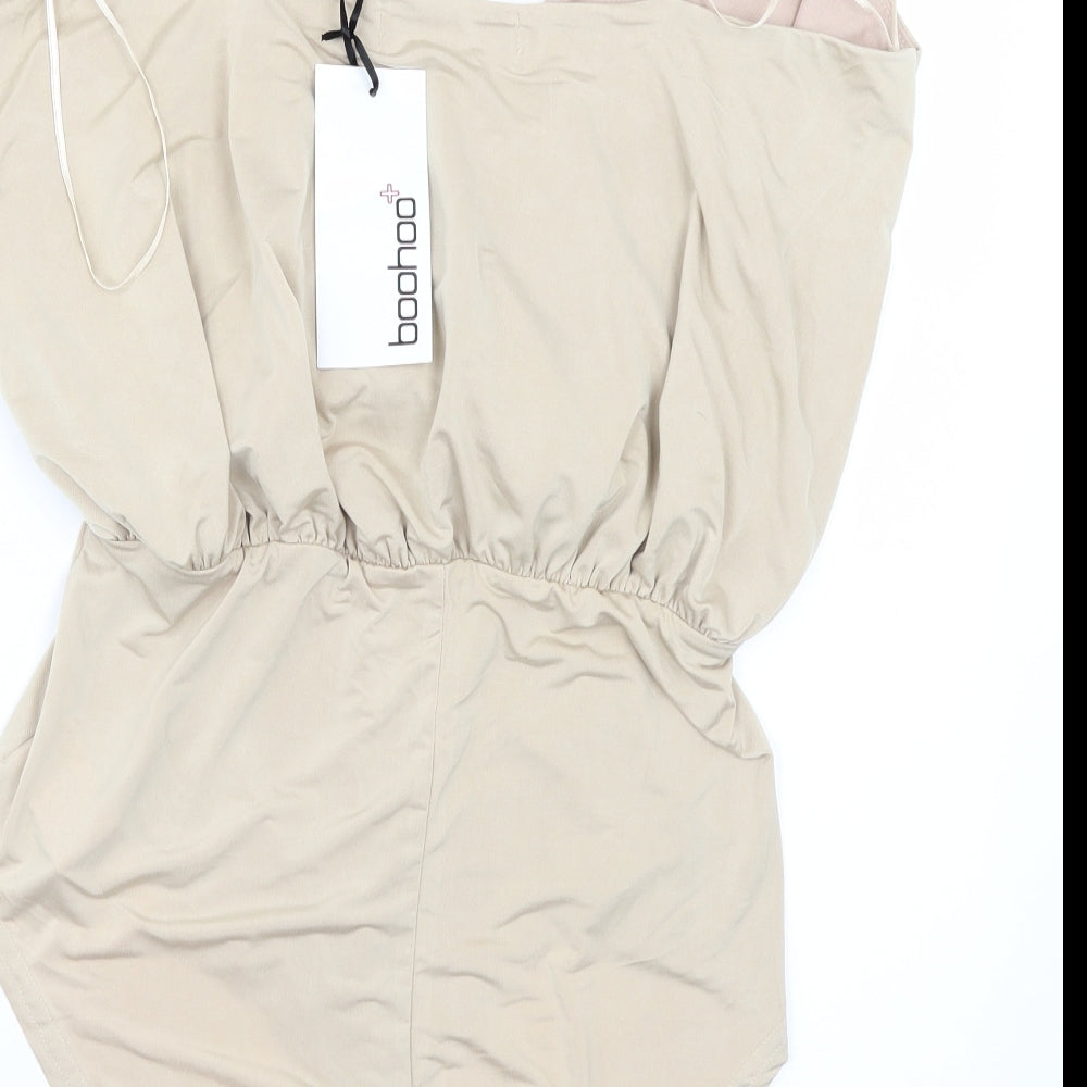 Boohoo Womens Beige   Bodysuit One-Piece Size 16