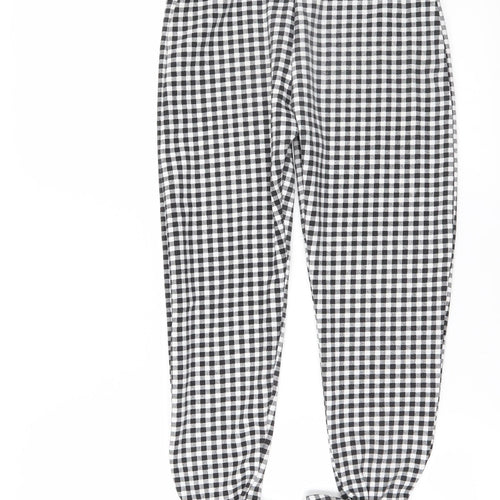 PRETTYLITTLETHING Womens Black Check  Chino Trousers Size 8 L24 in - frilled hem