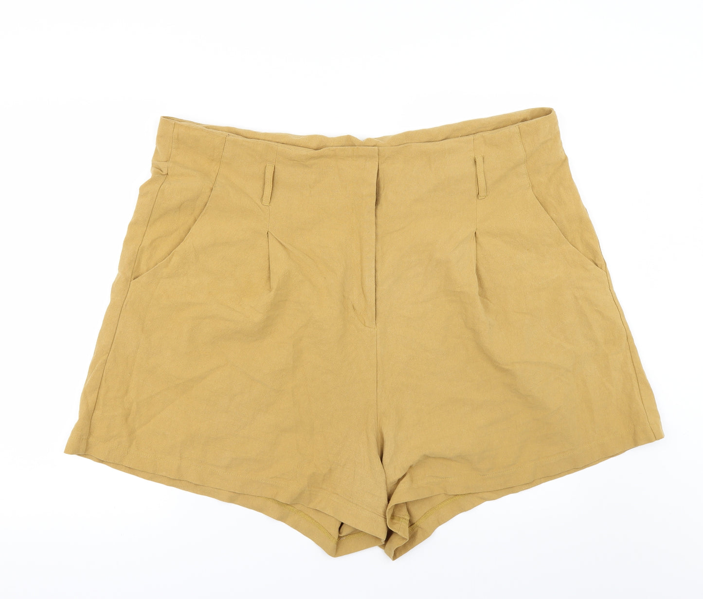 PRETTYLITTLETHING Womens Yellow   Paperbag Shorts Size 24