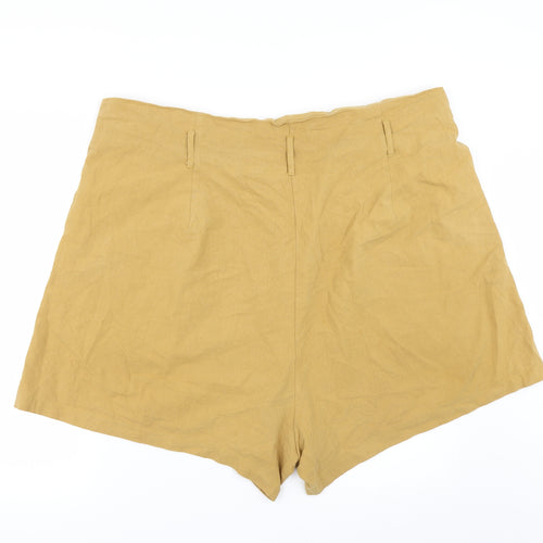 PRETTYLITTLETHING Womens Yellow   Paperbag Shorts Size 24