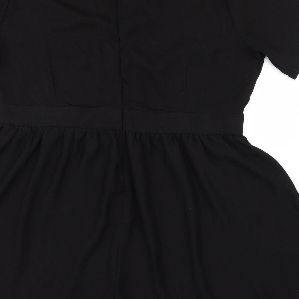 Boohoo Womens Black Floral  Playsuit One-Piece Size 16