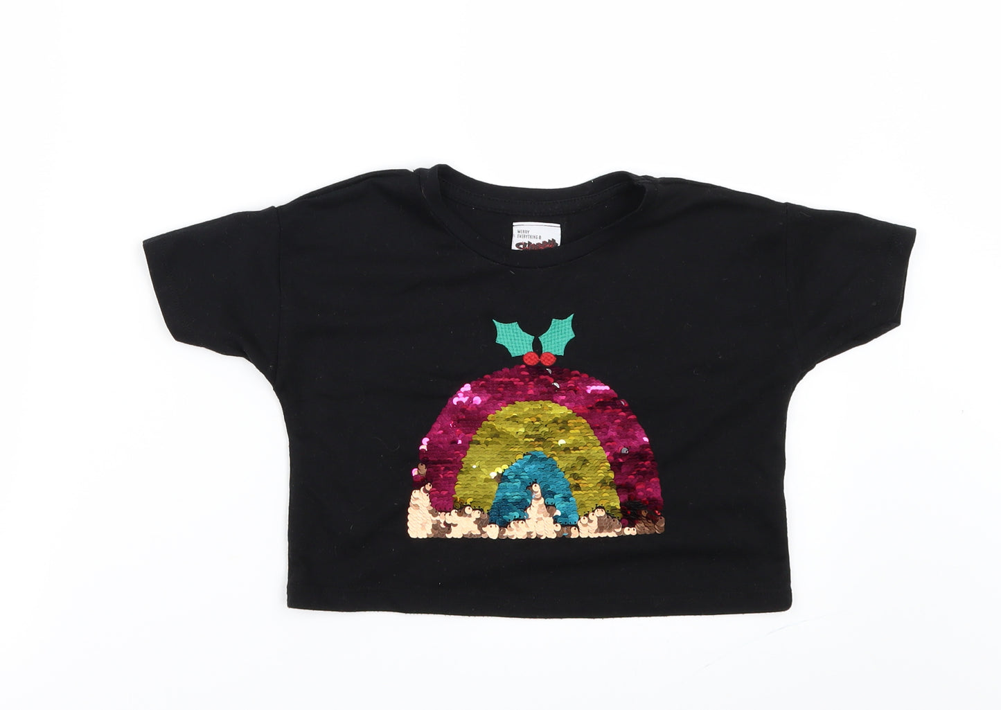 George Girls Black   Basic T-Shirt Size 4-5 Years  - CHRISTMAS