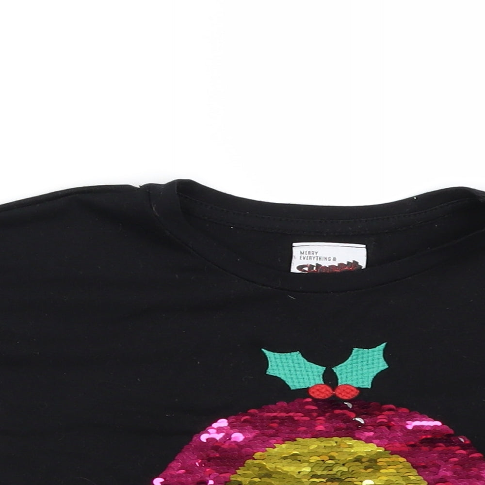George Girls Black   Basic T-Shirt Size 4-5 Years  - CHRISTMAS