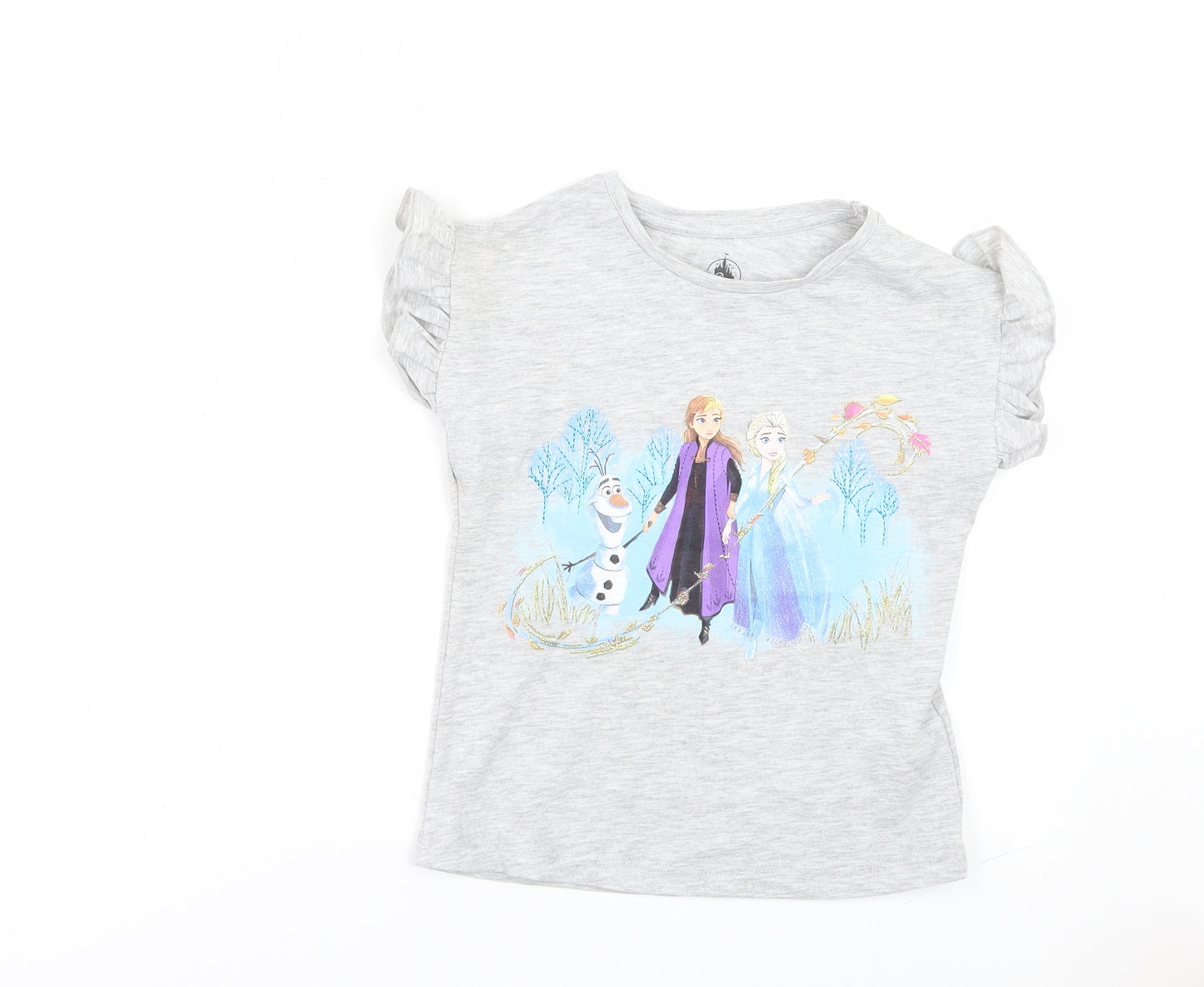 Disney Girls Grey   Basic T-Shirt Size 4 Years  - FROZEN