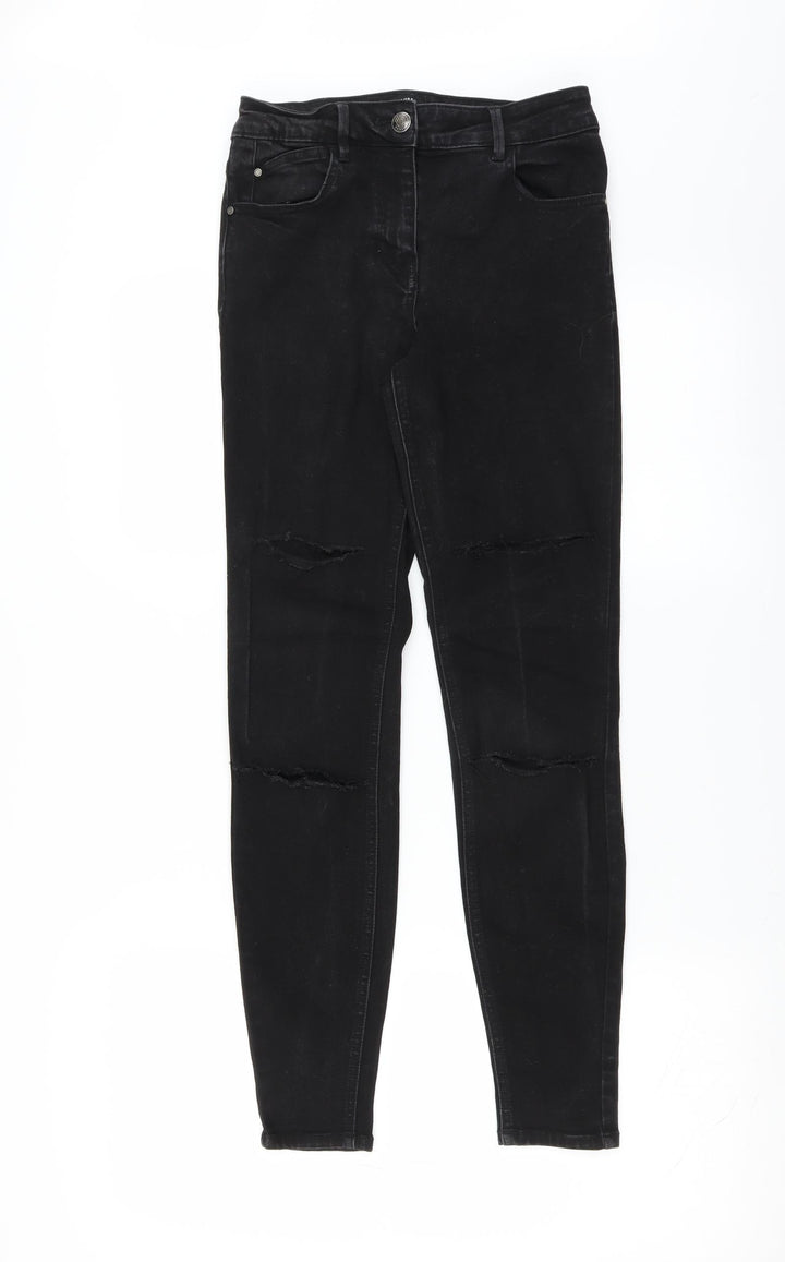 Matalan Womens Black Denim Skinny Jeans Size 8 L28 in - distressed