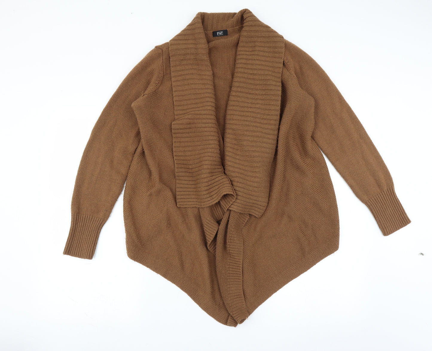 F&F Womens Brown   Cardigan Jumper Size 10  - waterfall front