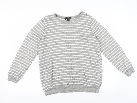 Front view of Forever 21 women’s green striped pullover sweatshirt, size XL