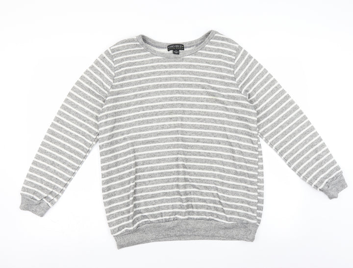 FOREVER 21 Womens Green Striped  Pullover Sweatshirt Size XL