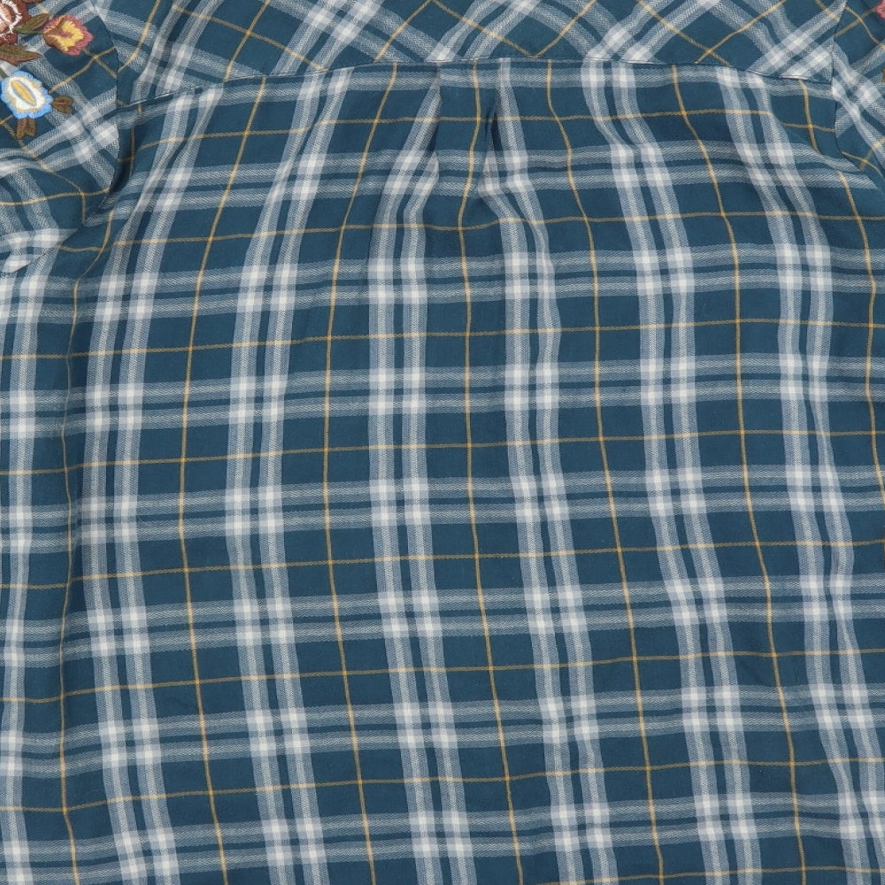 Sainsburys Womens Blue Check  Basic Button-Up Size 18  - Floral embroidery