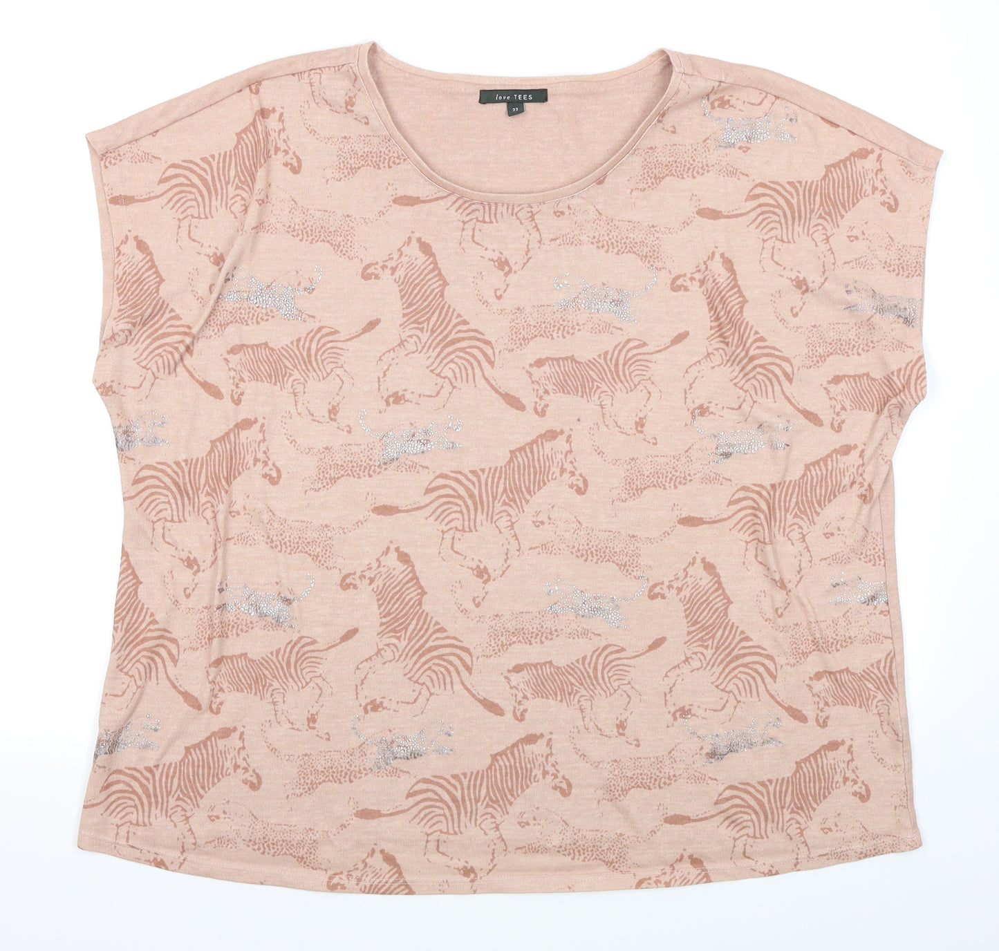 Love Tees Womens Beige   Basic T-Shirt Size 22  - Animal Print