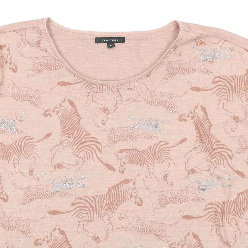Love Tees Womens Beige   Basic T-Shirt Size 22  - Animal Print