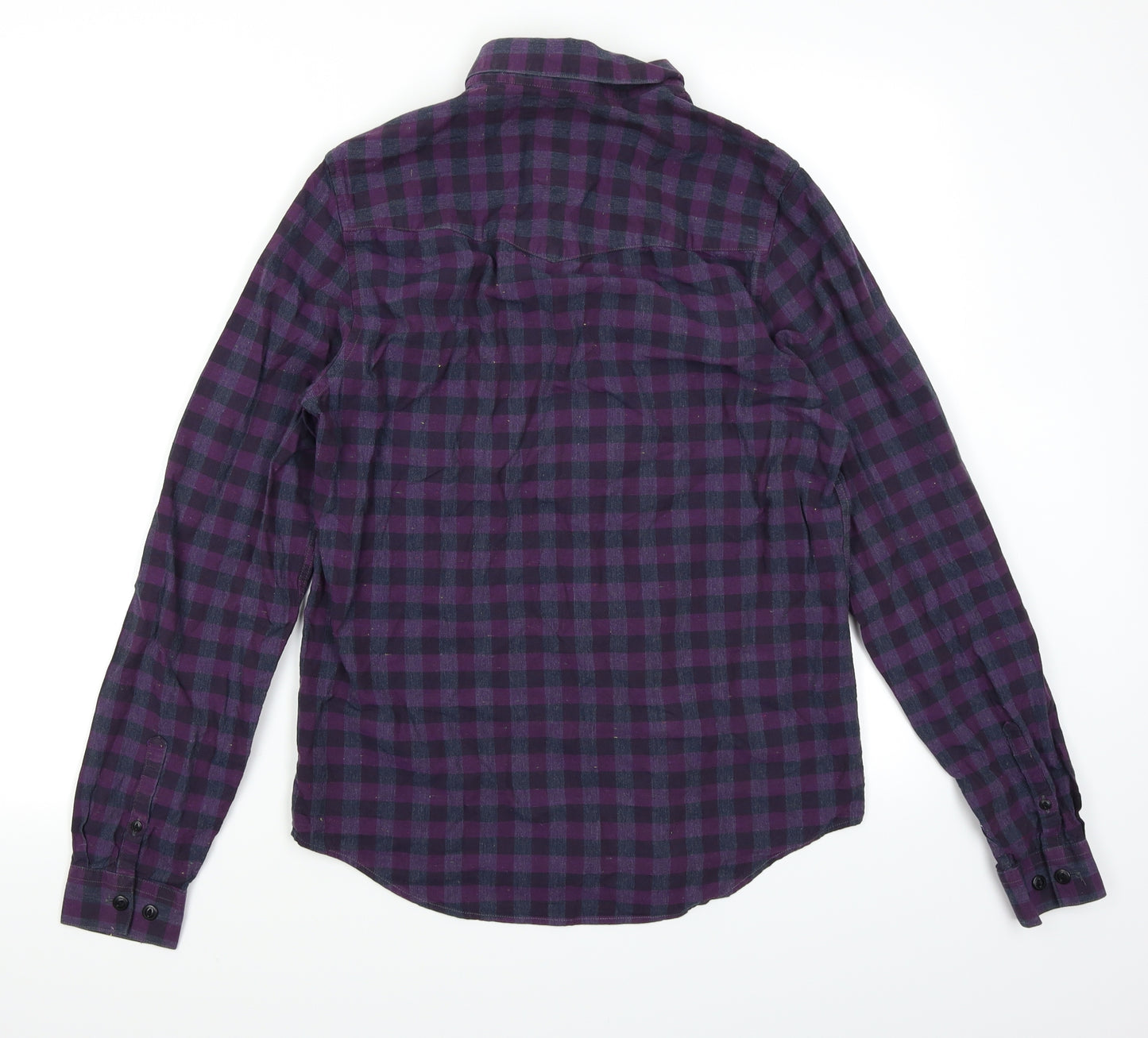 Luke Mens Purple Plaid Flannel  Polo Size M