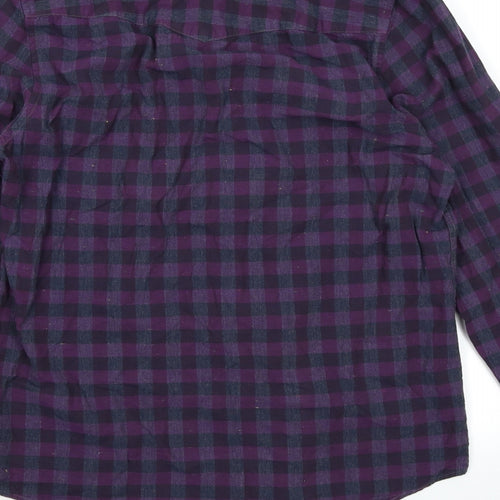 Luke Mens Purple Plaid Flannel  Polo Size M