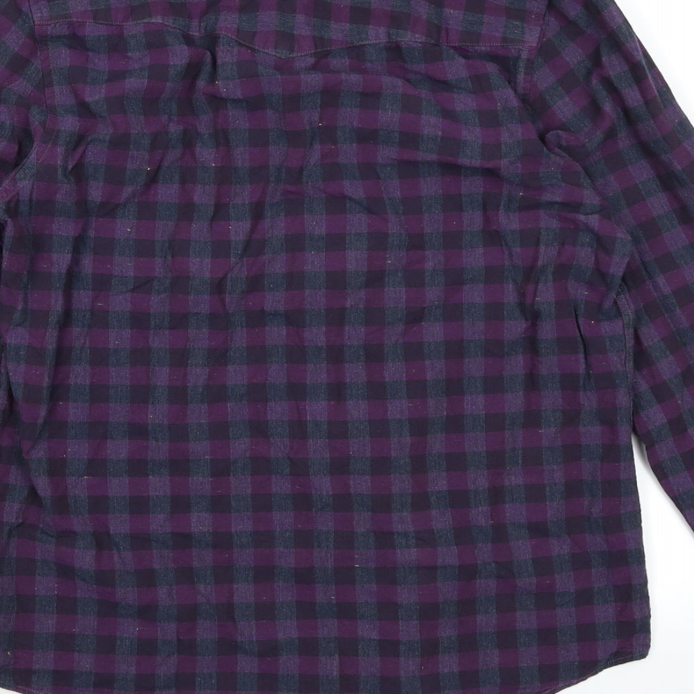 Luke Mens Purple Plaid Flannel  Polo Size M