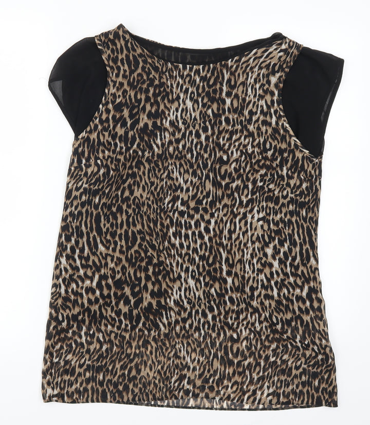 TU Womens Brown Animal Print Basic Blouse Size 10