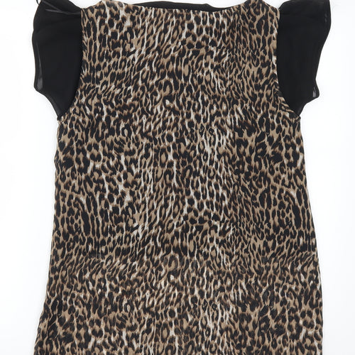 TU Womens Brown Animal Print  Basic Blouse Size 10