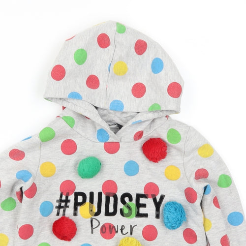 George Girls Grey Polka Dot  Pullover Hoodie Size 9-10 Years  - Pudsey Power Pom Poms